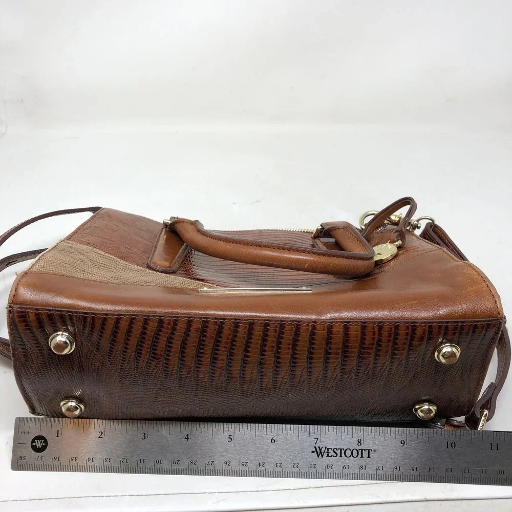 Brahmin Womens Small Satchel Brown Croc Embossed Leather Crossbody